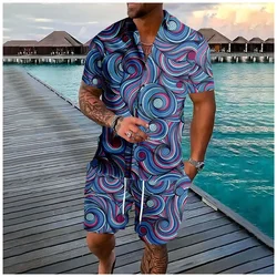 Summer Fashion Swirl 3D Print Men Shirt Sets Short Sleeve Shirt Oversized Casual Beach Shorts Streetwear Hawaiian Suits Clothes