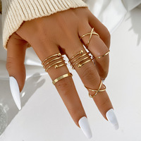 6pcs Golden Silver Color Cross Rings Set For Women Simple Wide Chain Finger Tail Rings Open Adjustable Joint Jewelry Gifts