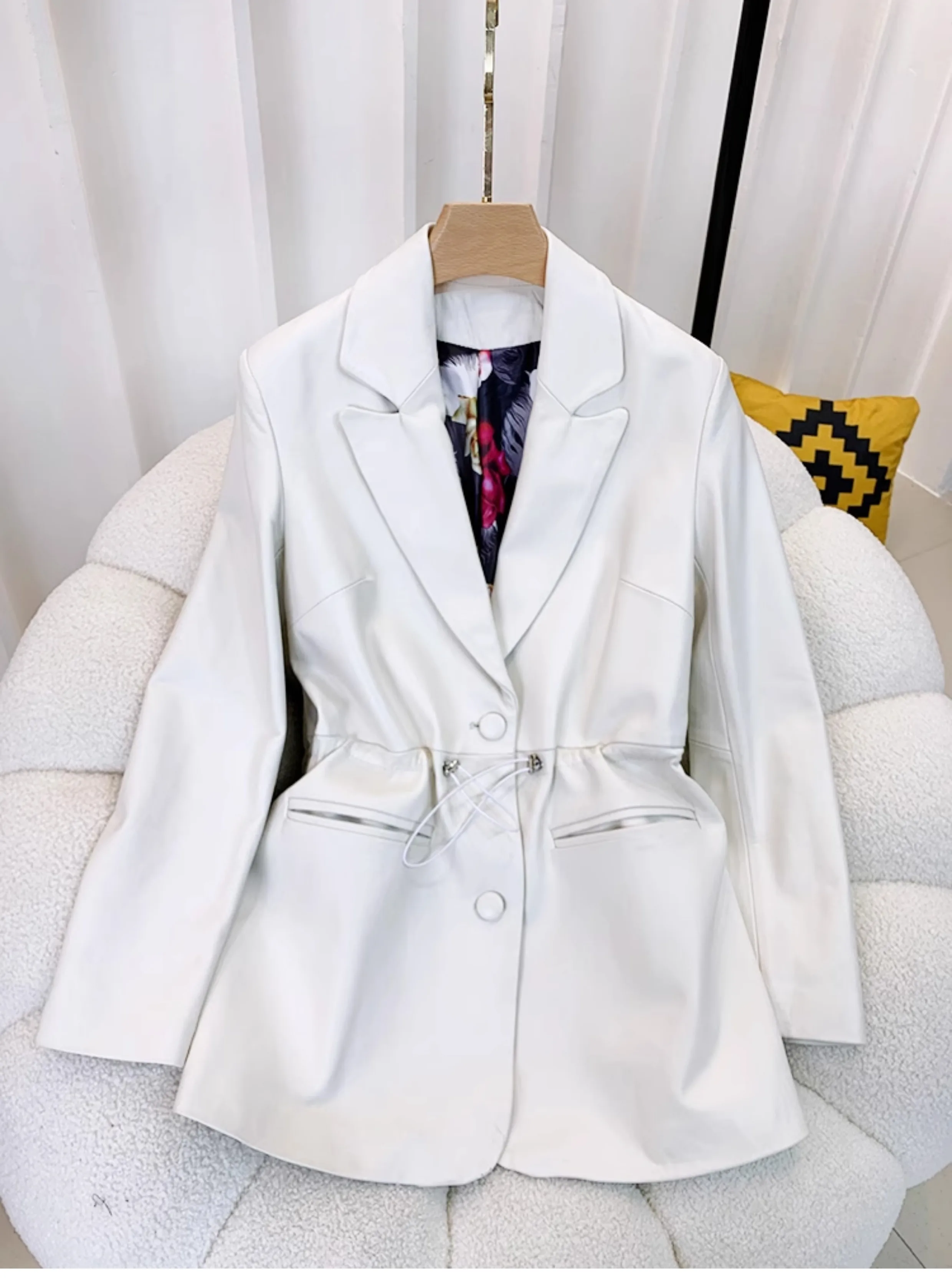 Chaquetas Vintage de cuero genuino para mujer, de alta calidad Blazers de estilo coreano, otoño e invierno, F315, 2023