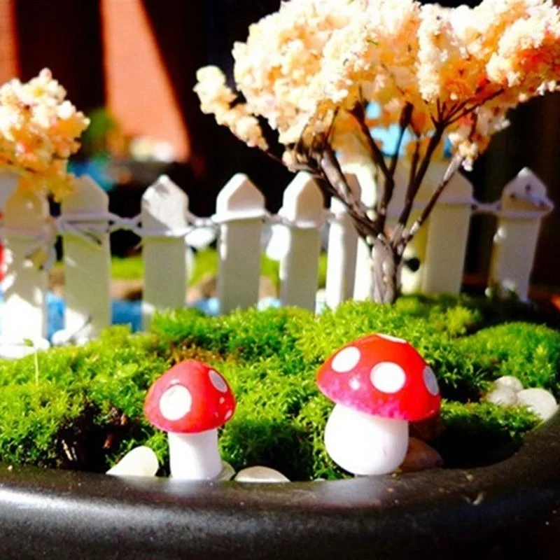 100/50/10PCS Mini Mushroom Fairy Garden Miniatures Resin Moss Terrarium Decor Artificial Plant Stakes DIY Craft Accessories