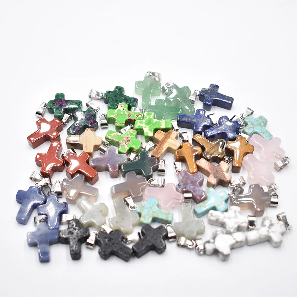 Großhandel 50 Stück/Lot Mode 12x16mm Natürlicher Tigerauge-Stein Rosenquarz Kreuzanhänger Charms Ohrringe Halsketten Schmuckherstellung – Detail 1