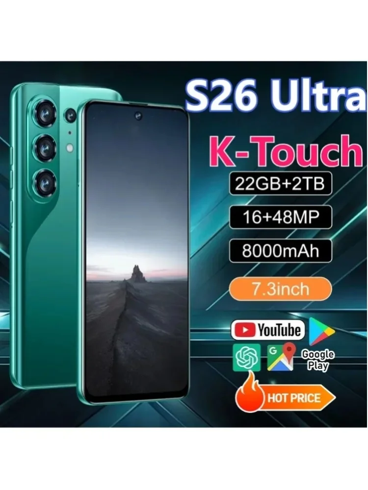 K-Touch Hot S26 Ultra 22G+2TB Smartphone Android 15 Handy 7.3HD Mobiltelefone 5G Dual-SIM 8000mAh 16+48MP Kamera Mobiltelefone
