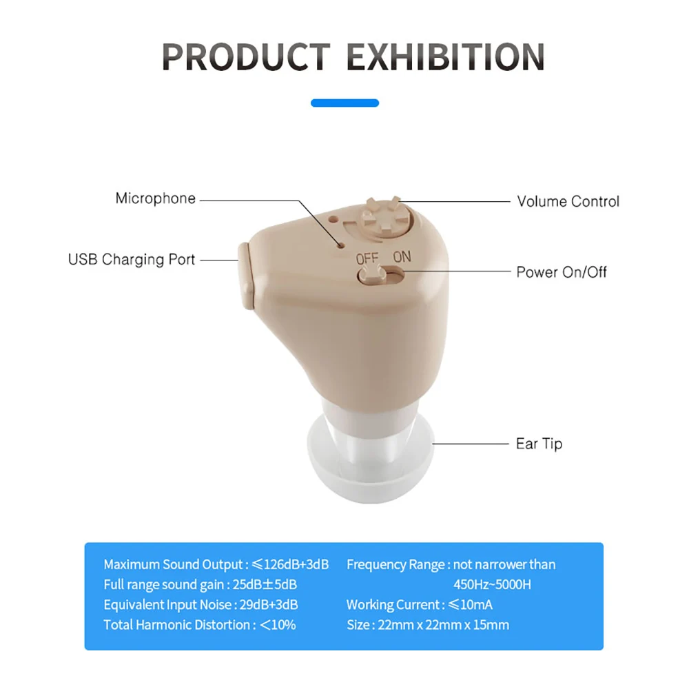 Rechargeable Mini In-Ear Sound Amplifier Wireless Headset Hearing Aid Device with Battery Ear Handset Tool for Deaf