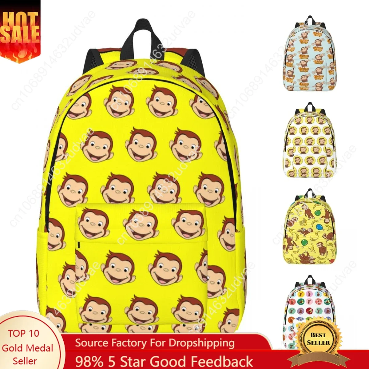 Curious George Monkey Cartoon Backpack for Men Women Teenage Student Work Daypack TV Series Laptop Computer Canvas Bags Gift