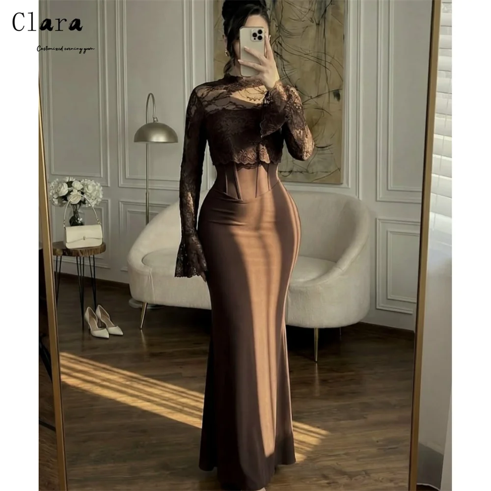 

Clara Custom Brown Fishtail Lace Round Neck Prom Dresses 2026 Luxury Prom Dress Party Women's Ball Gown Dresses D/party Evening