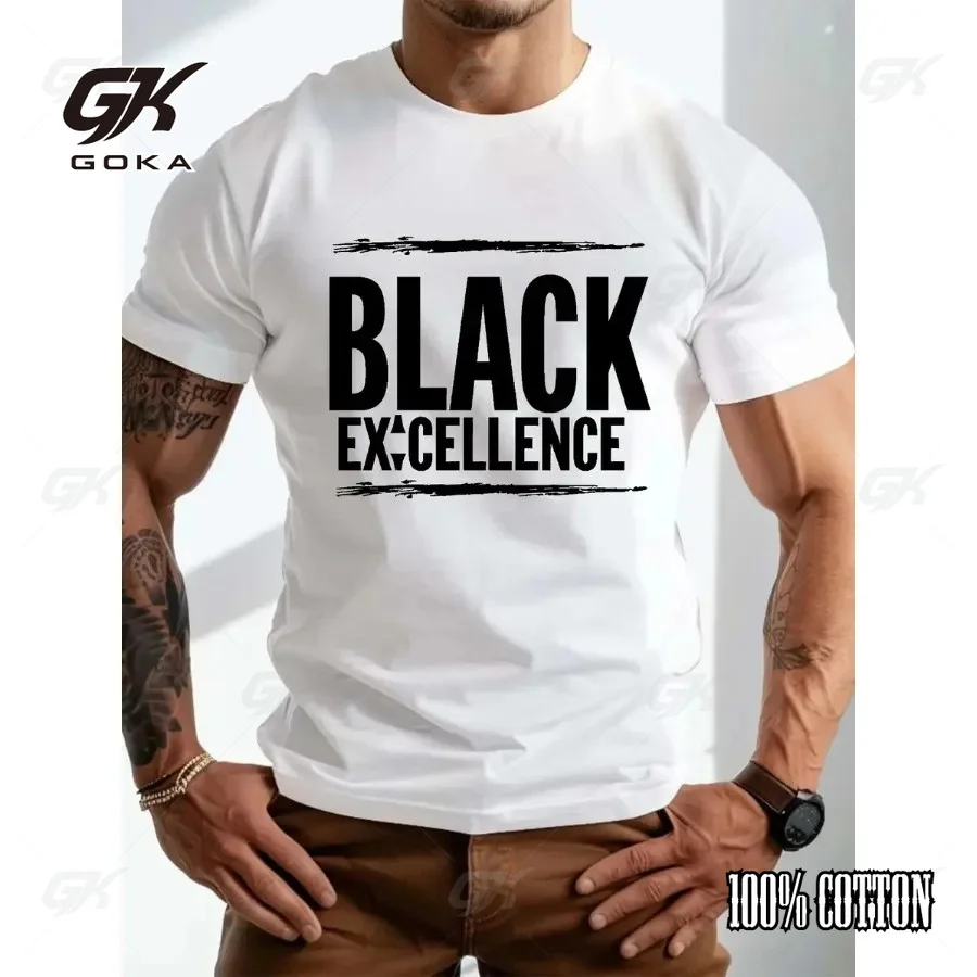 Summer Pure Cotton Y2k Clothes Tops Black Excellence Distressed Brushstroke Typography Statement T-Shirt Beige Short Sleeve Tee