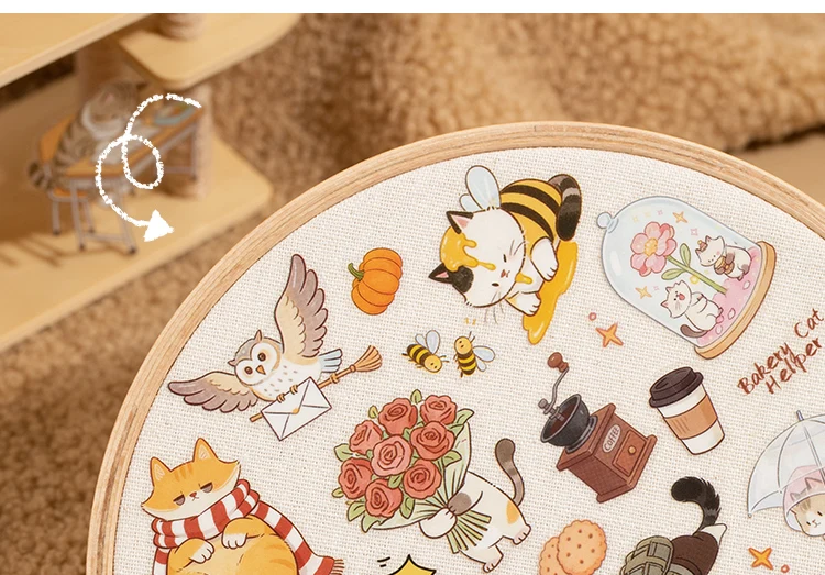 20Pcs Cute Cat Themed Die-Cut Stickers Book for DIY Flash Decorative Scrapbook Phone Case Collage Aesthetic Stationery Material
