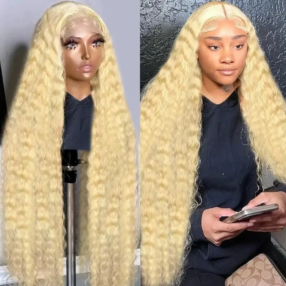 Perruque Lace Front Wig Deep Wave Brésilienne Naturelle, Cheveux Bouclés, Blond Miel 200, 13x4, 13x6, 30 Pouces, Densité 613, pour Femme Africaine