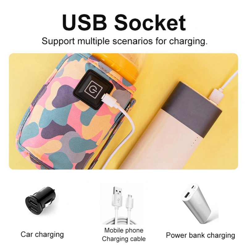 FBIL-Universal USB Leite e Água Aquecedor, Carrinho De Viagem Saco Isolado, Portátil Bebê Amamentação Aquecedor De Garrafa