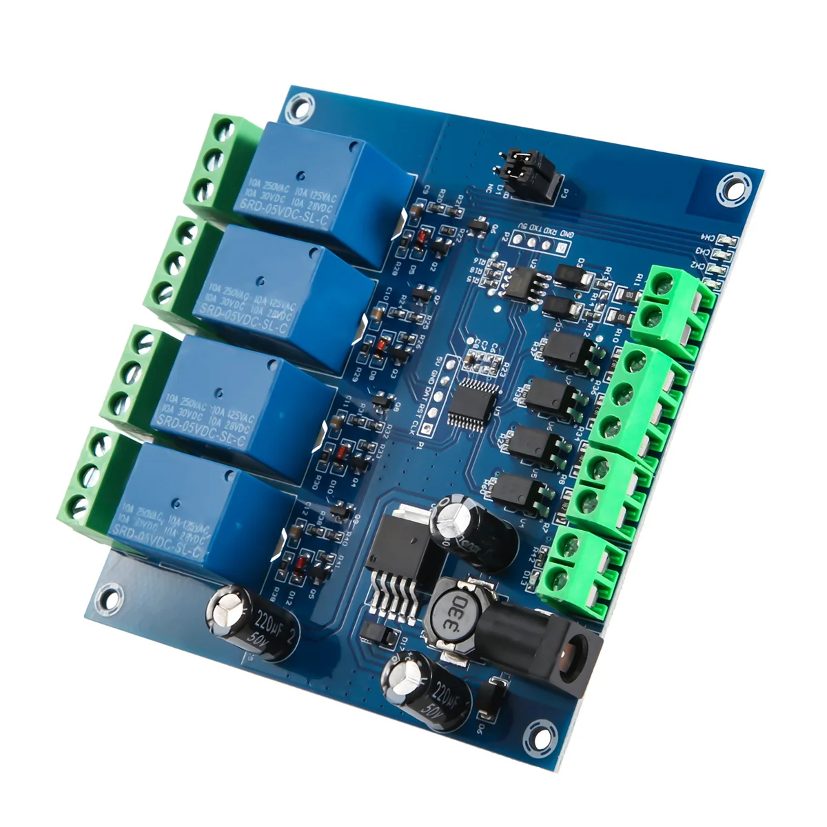 Modbus RTU 4 Way Relay Module 7-24V Relay Module Switch RS485/TTL Input and Output with Anti Reverse Protection