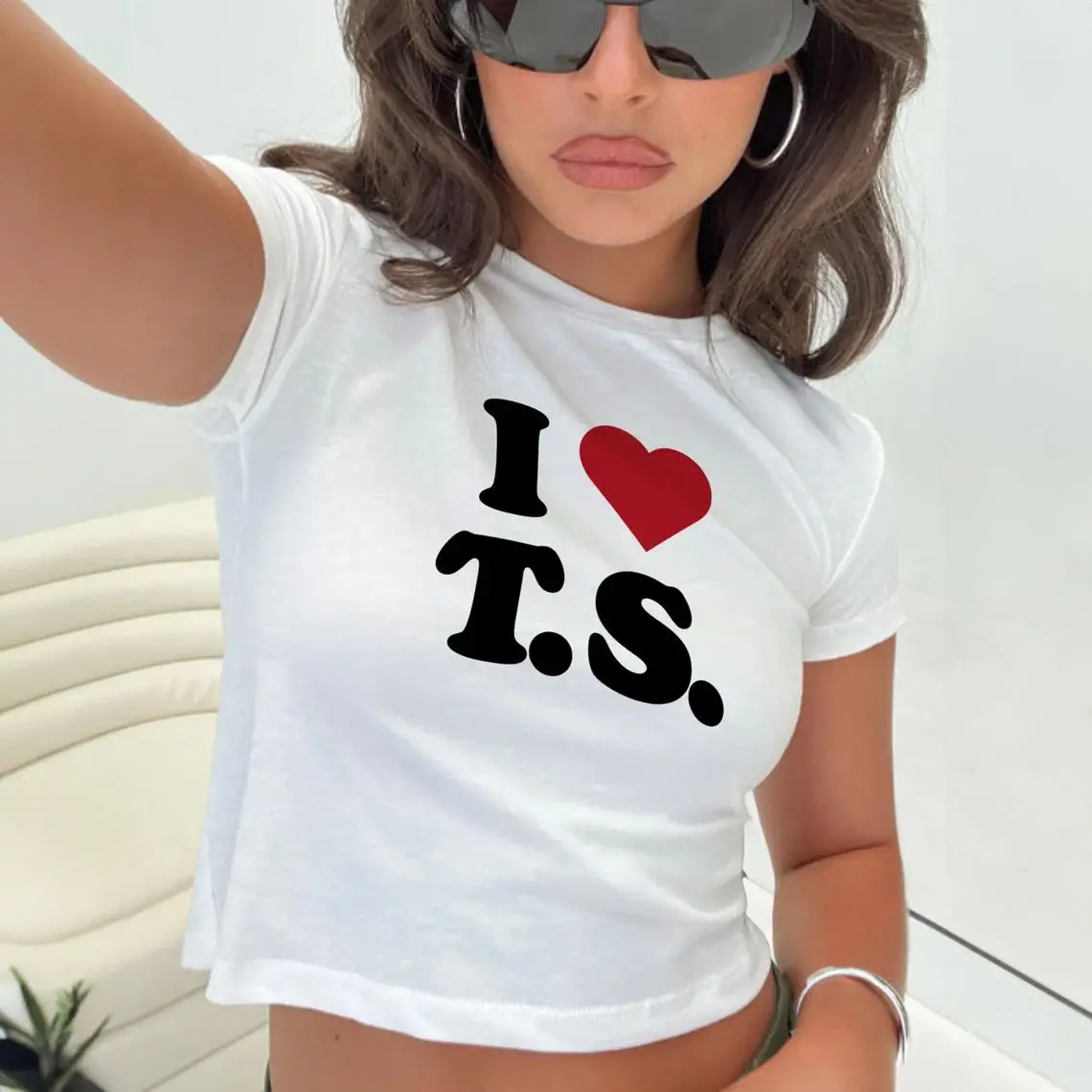 I Love T.S Letters Printing Summer Baby Tees Short Sleeve Slim Cotton Sexy Crop Tops Street Fashion Women Y2K T Shirts