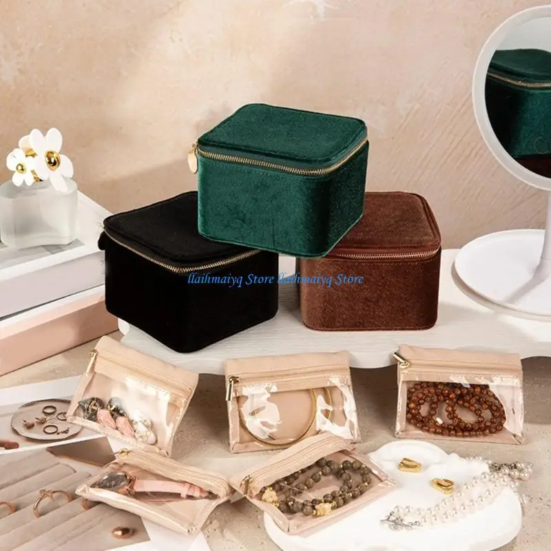 573B Velvets Jewelry Holder Including 6 Protective Bags Accessories Holder With Individual Zippered Compartments