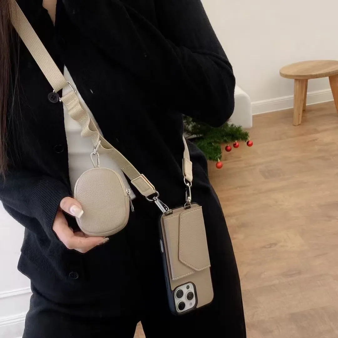 New  Phone Case for iPhone 16pro Beauty Mirror 15plus Card Insertion 14 Headphone Bag 13 12 Slanted Back 12 XR Protective Cover