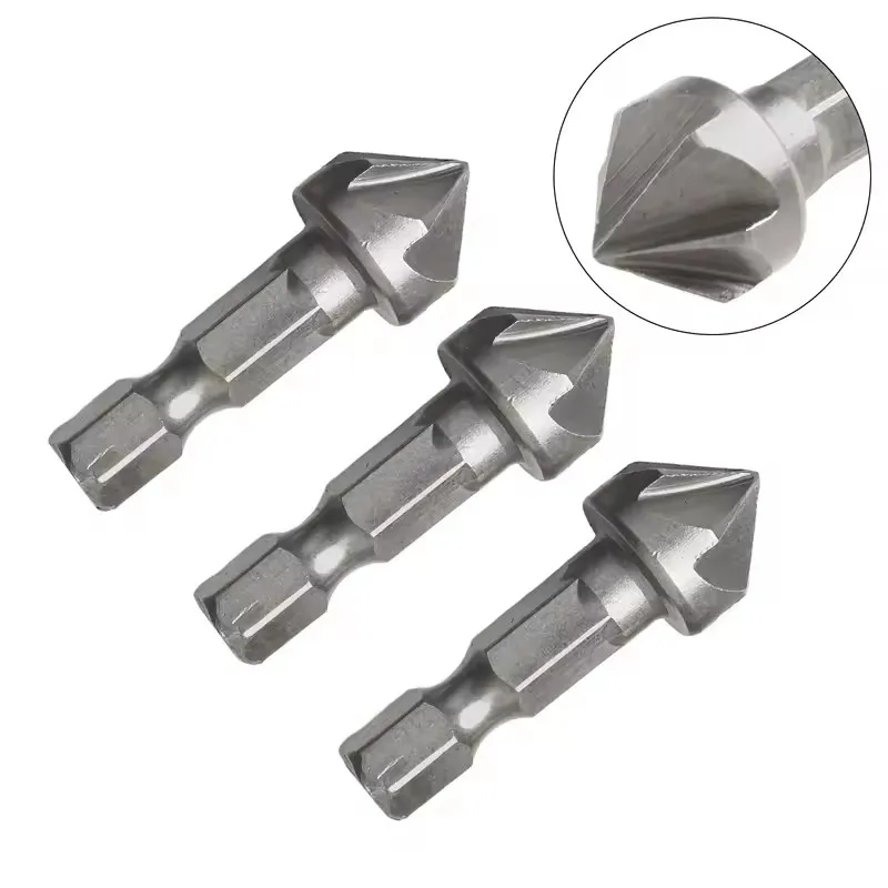 1-6pcs Six Flute Drill Bit 90 Degree Bevel Recessed Chamfer Bit Hex Countersink Debur 1/4\
