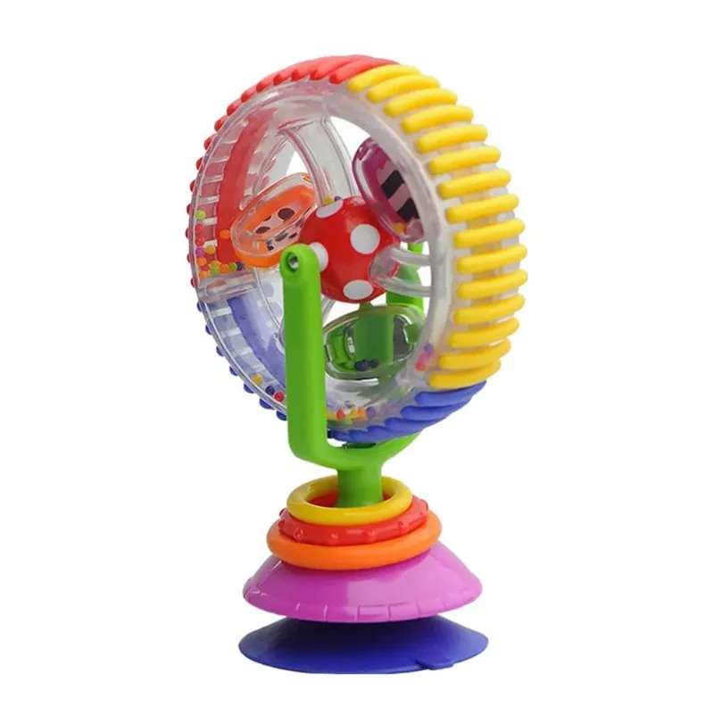 Chocalho giratório com roda gigante para bebês, com ventosa, chocalho para desenvolvimento inicial, brinquedo de alimentação engraçado para bebês e crianças pequenas