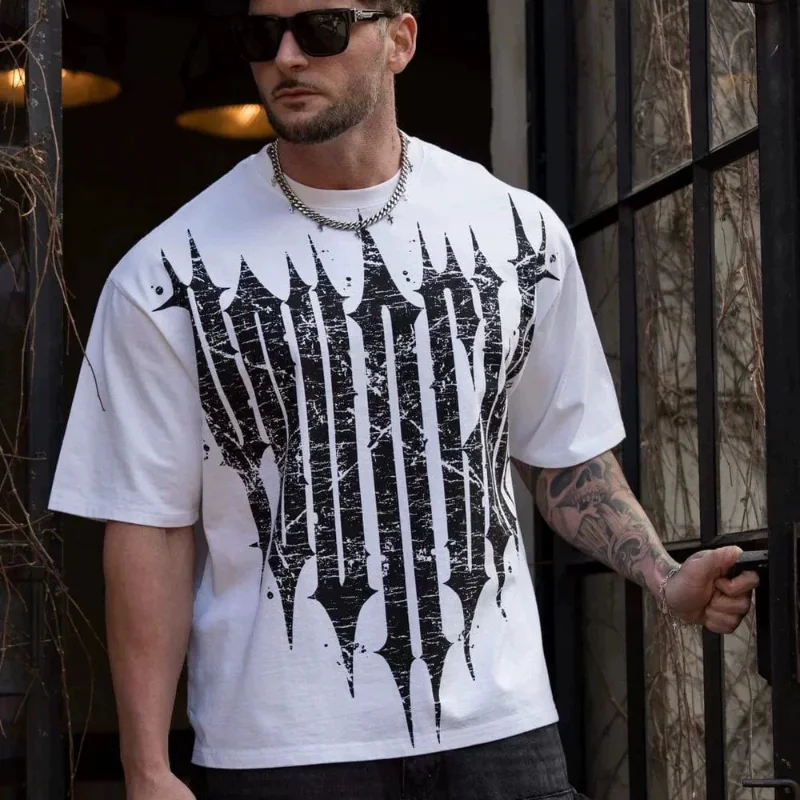 Amerikanisches Neues Herren-T-Shirt in Übergröße, Jogging, Fitness, Baumwolle, Rundhals, Kurzarm, Modisches Freizeit-T-Shirt – Detail 3