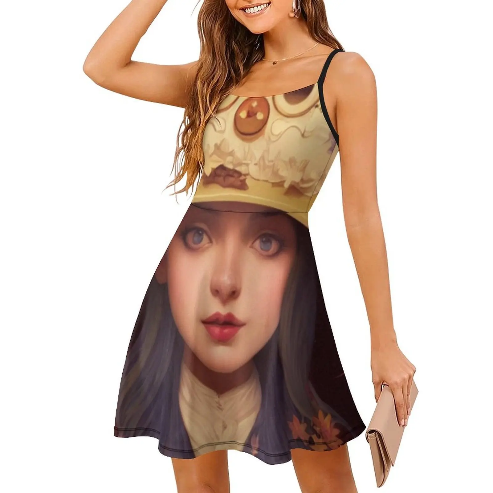 الساحرة مع قبعة مضحكة المرأة الشارع الشهير فستان الحفلات العصرية طباعة نادي الملابس للإناث الساحرة مع قبعة مضحكة قبعة الساحرة مضحك #3