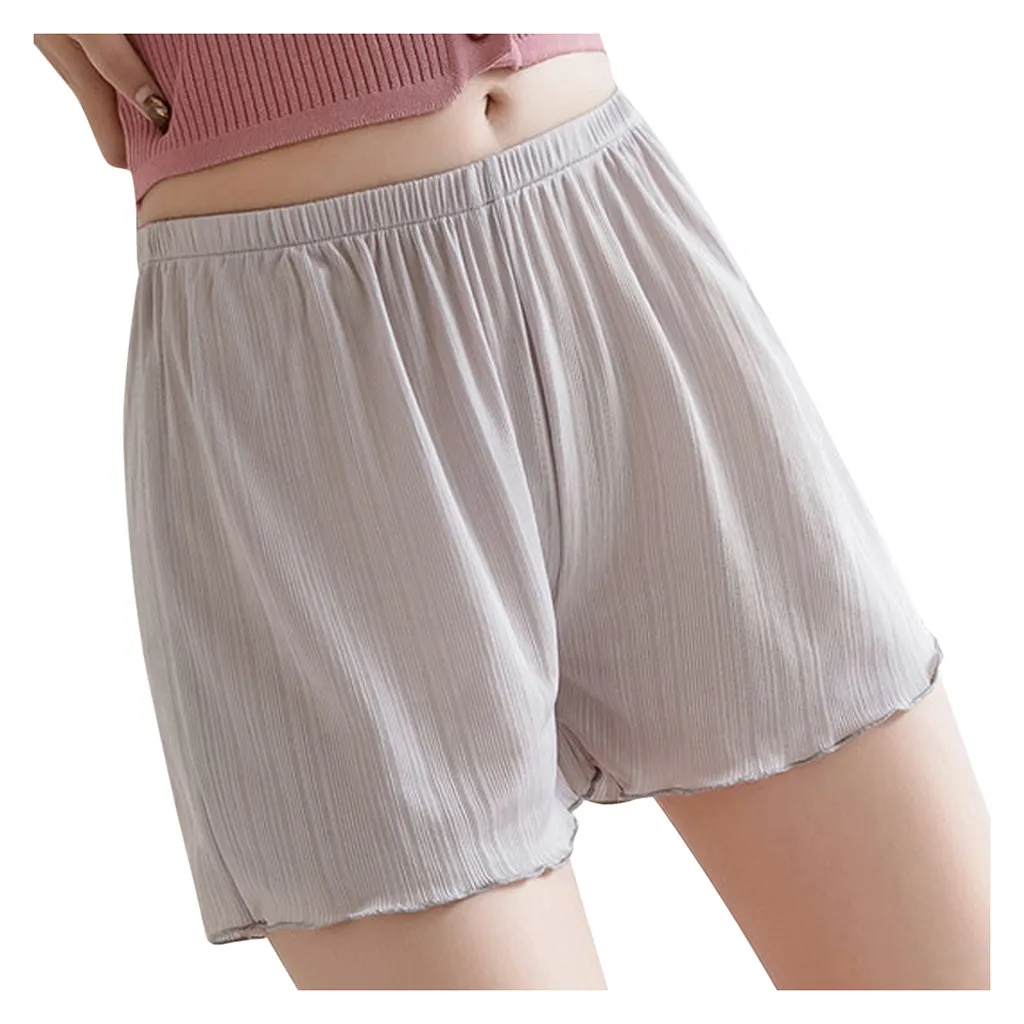 

Women Summer Safety Loose Short Pants Casual Home Pants Thread Ribbed Striped Plus Size Safety Seamless Shorts Boxer Underwear