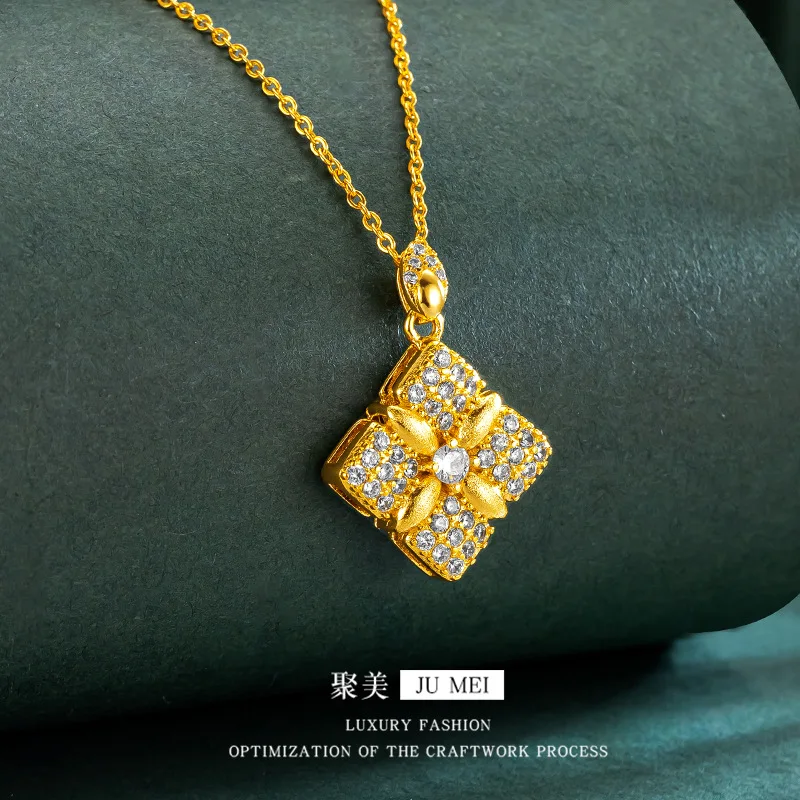 

Luxury 24K 9999 Pure Gold real gold Women's Diamond Brushed Pendant Necklace