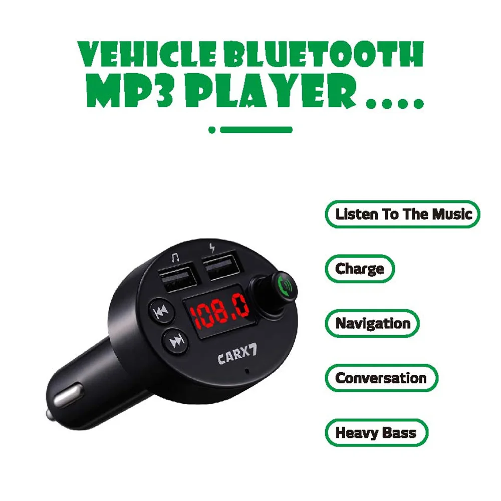 جهاز إرسال FM للسيارة بالبلوتوث ، مشغل شاحن سيارة USB ، محول هاتف لاسلكي غير يدوي للآيفون ، وسامسونج ، وشاومي ، وهاواوي ، ومشغل MP3 #4