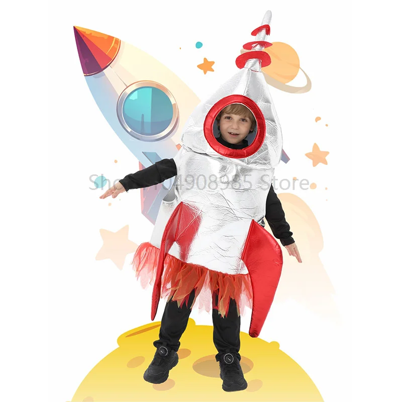 

Unisex White and Red Rocket Ship Halloween Fancy Dress Up Boys Astronaut Costume Spaceman Rocket Costume for Children