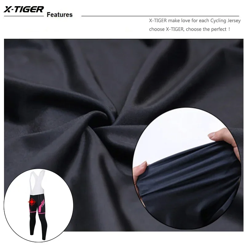 X-Tiger Women Cycling Bib Pants Gel Padded Shockproof MTB Mountian Bicycle Bib Pants Road Racing Bike Bib Pants Pro Bike Clothes