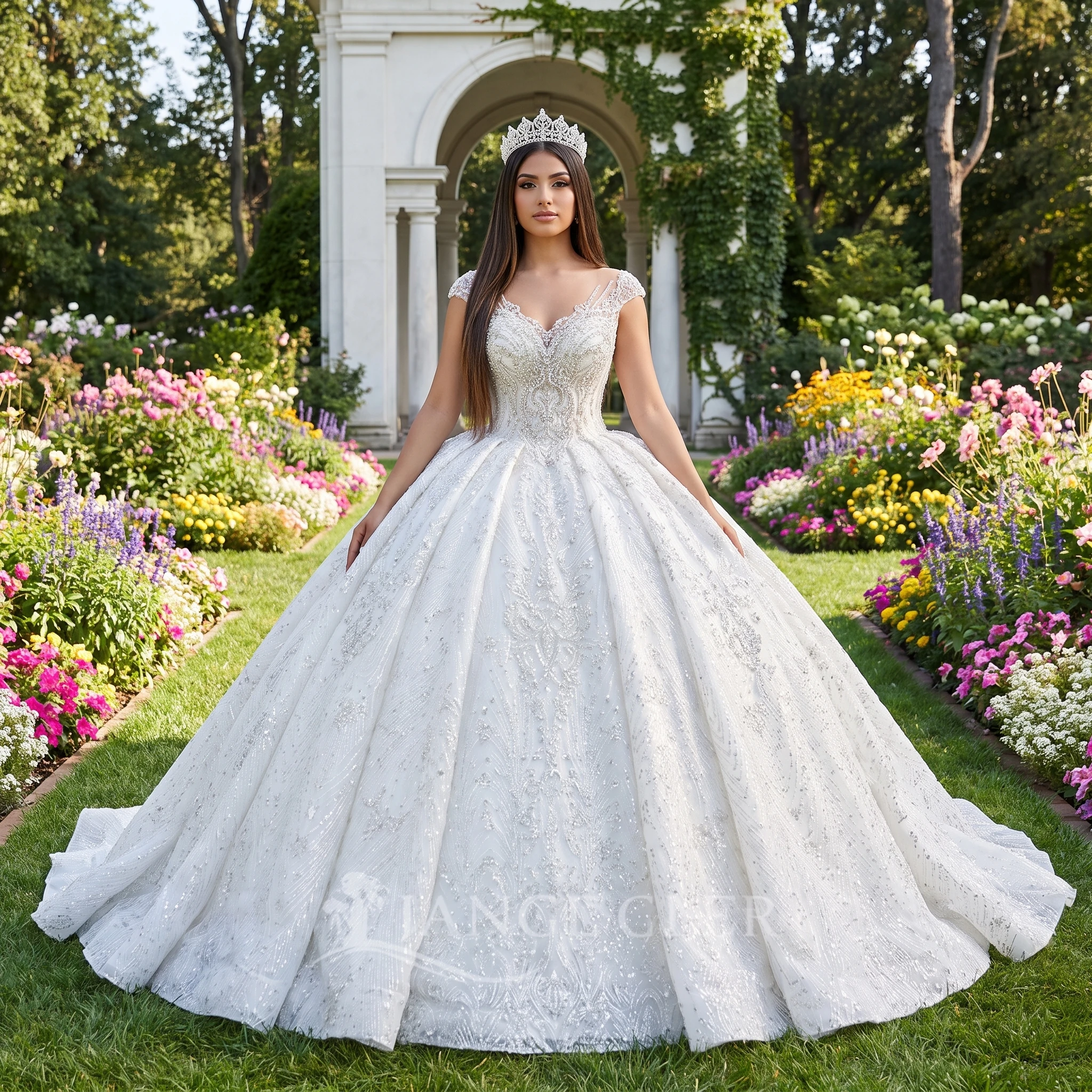 Wedding Dresses 2026 Elegant Wedding Customzied Lace Organza Court Train Sequins Robe Vestido De Novia Lace Up Back