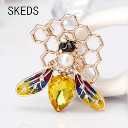 SKEDS New Arrival Fashion Women Enamel Bee Brooches Metal Insect Crystal Brooch Pin Lady Casual Clothing Coat Pins Buckle Gift