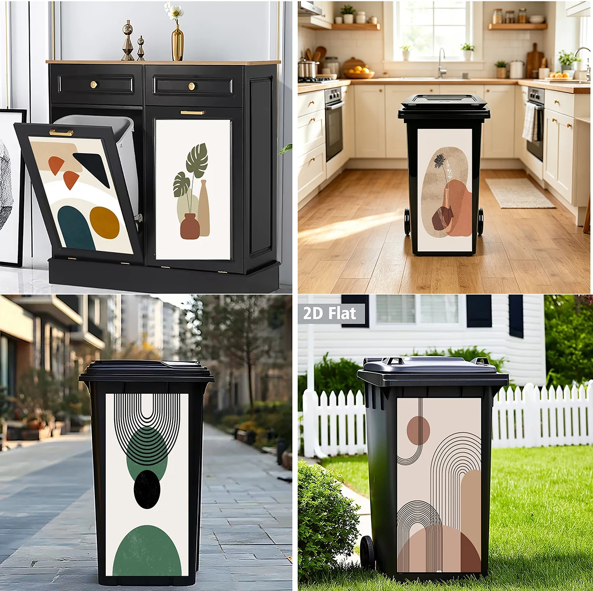Boho Gold Abstract Leaf Wheelie Bin Stickers Waterproof Self Adhesive Dustbin Wrap Outdoor Garden Cabinet Door Decor Decals