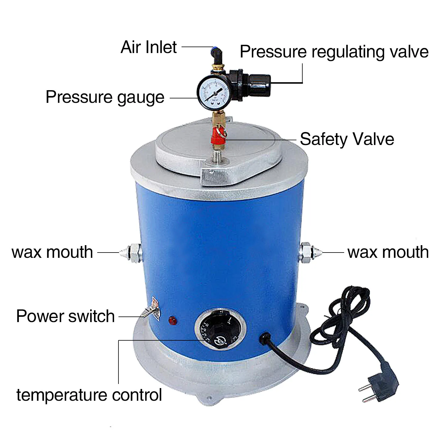 Boasta Wax Injector Machine With Base 500W 2.5L 110℃ Metal Double Nozzle Jewelry Wax Casting Permanent Equipment