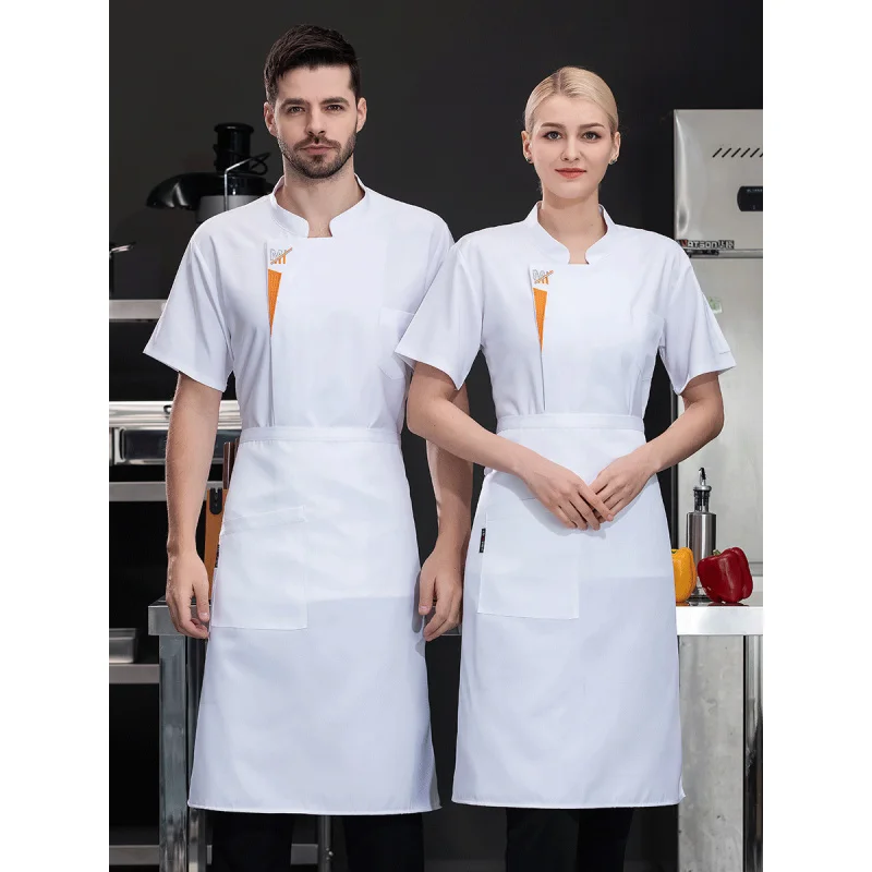 Western Restaurant Chef Overalls Short Sleeve High-End Hotel Dining Kitchen Baking Kitchen Western Chef Workwear Men's Stretch