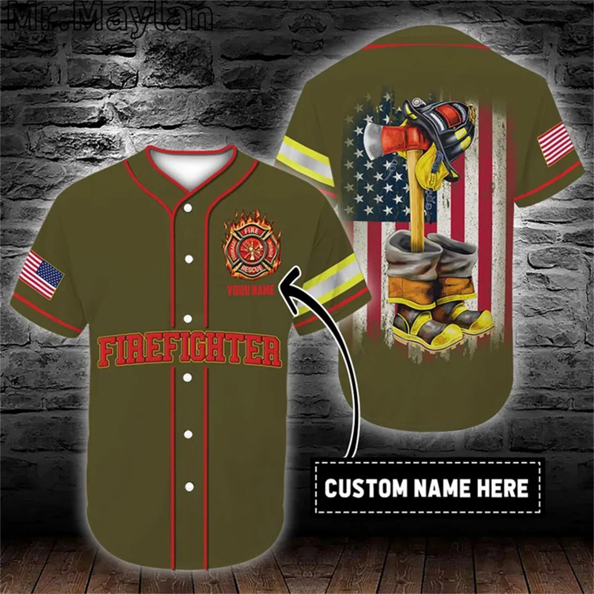 Custom Name Firefighter Hero Black Baseball Tee Jersey Shirt 3D Printed Firefighting Men's Shirt Casual Shirts hip hop Tops-011