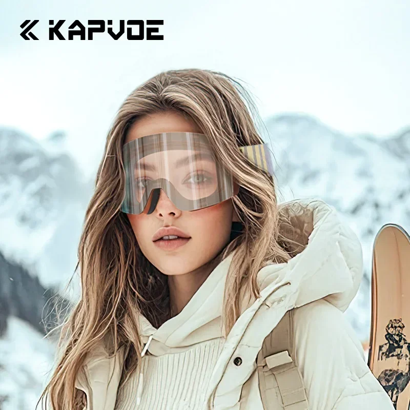 Kapvoe Men UV400 Gold Photochromic Snow Goggles Magnetic Anti-Fog Lenses Protection Women Ski Goggles Winter Snowbike Eyewear