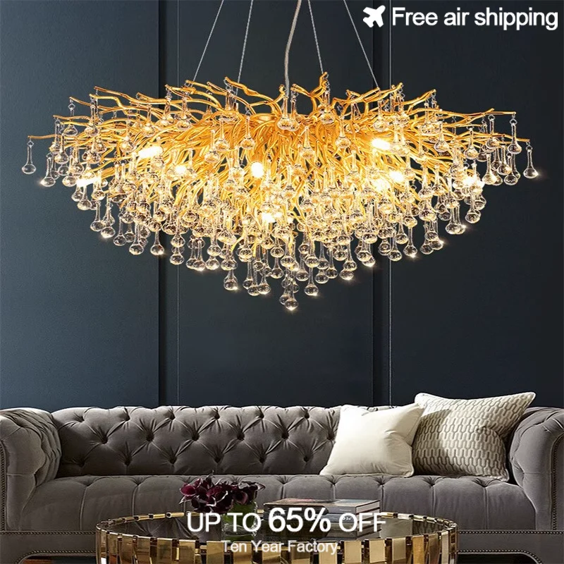 

Gold Crystal LED Chandelier with Modern Tree Branch Design Luxury Lighting for Bedroom Living Room Kitchen Home Decoration Lustr