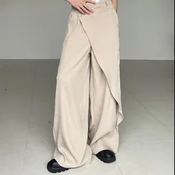 Vintage Niche Yamamoto Side Pleated Patchwork High Waist Large Size Wide Legs Solid Color Asymmetrical All-match Casual Mop Pant