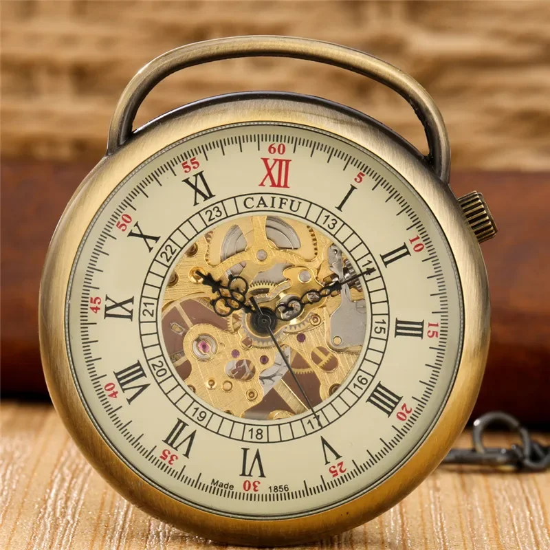 Antique Open Face Pocket Watch Mens Womens Handwinding Mechanical Watches Roman Numeral Clock Pendant Chain Timepiece Gift