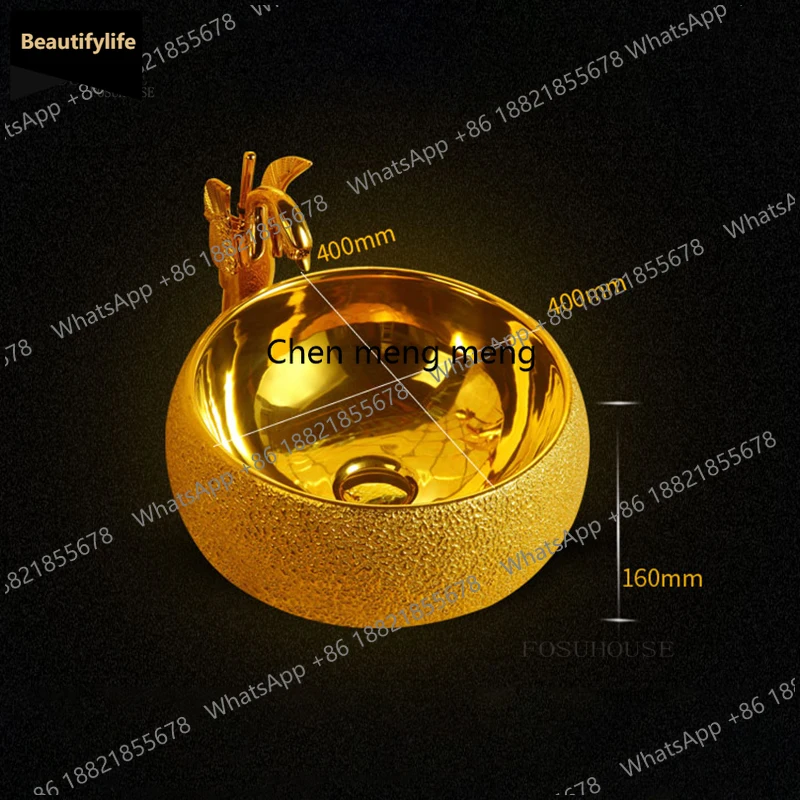 

Керамическая круглая раковина B567 для ванной комнаты, золотистая, накладная, простая, легкая роскошная бытовая раковина для умывания, кухонная фурнитура