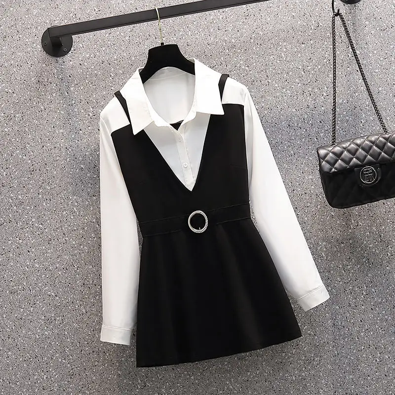 Two Piece Set for Women Spring Fashion Office Sets Spring Autumn New Slim Turn Down Collar Shirt High Waist Straight Pants