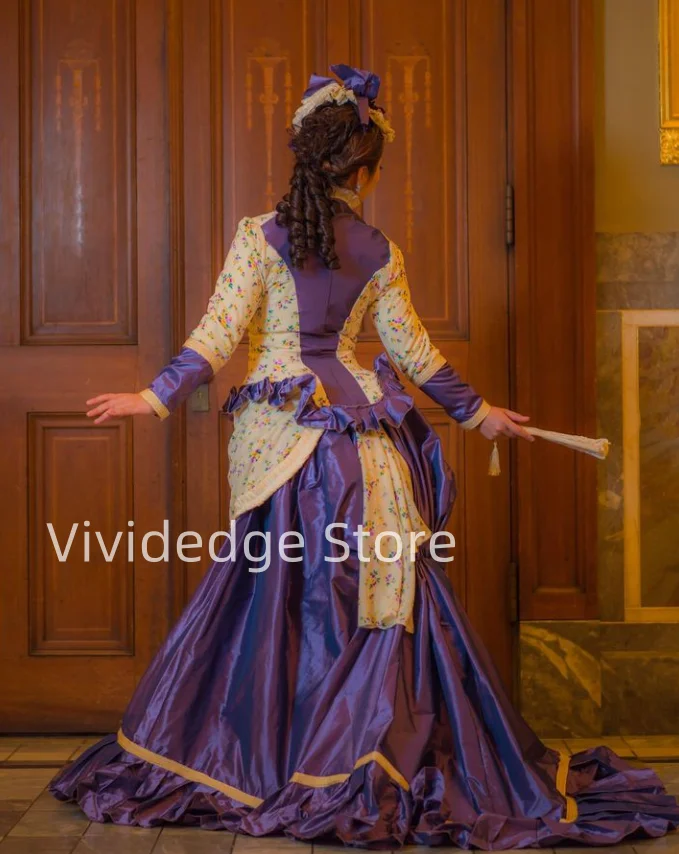 Vintage Purple Crushed Prom Dresses 18th Century Robe A La Francaise Rococo Victorian Evening Gowns платье женское вечернее