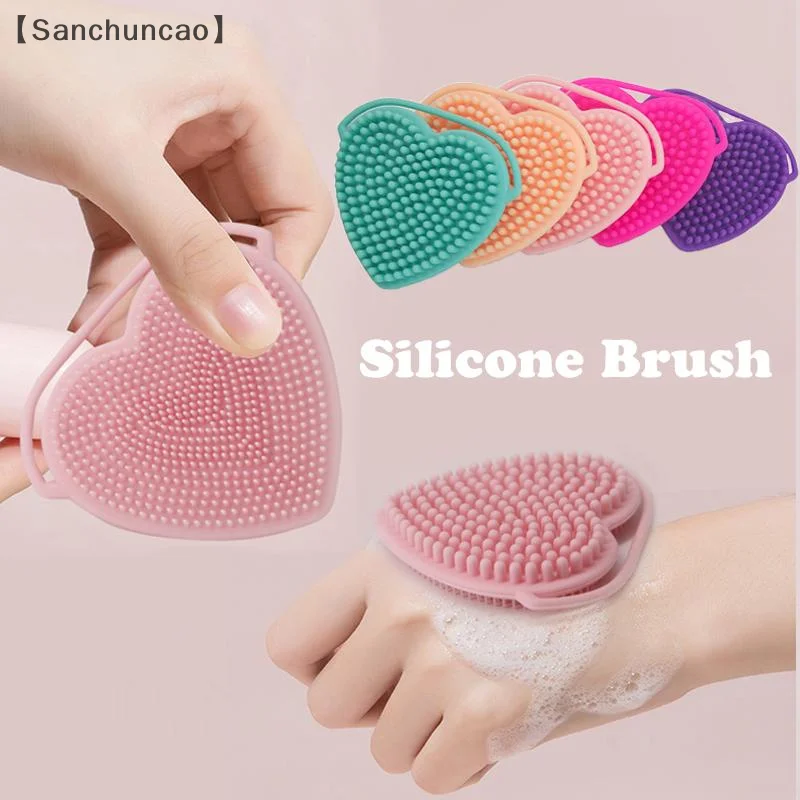 maveraSan Brosse per il viso in silicone a forma di cuore Raschietto bifacciale Spazzola per appendere Spazzola per pulizia Spazzola per bellezza esfoliante portatile