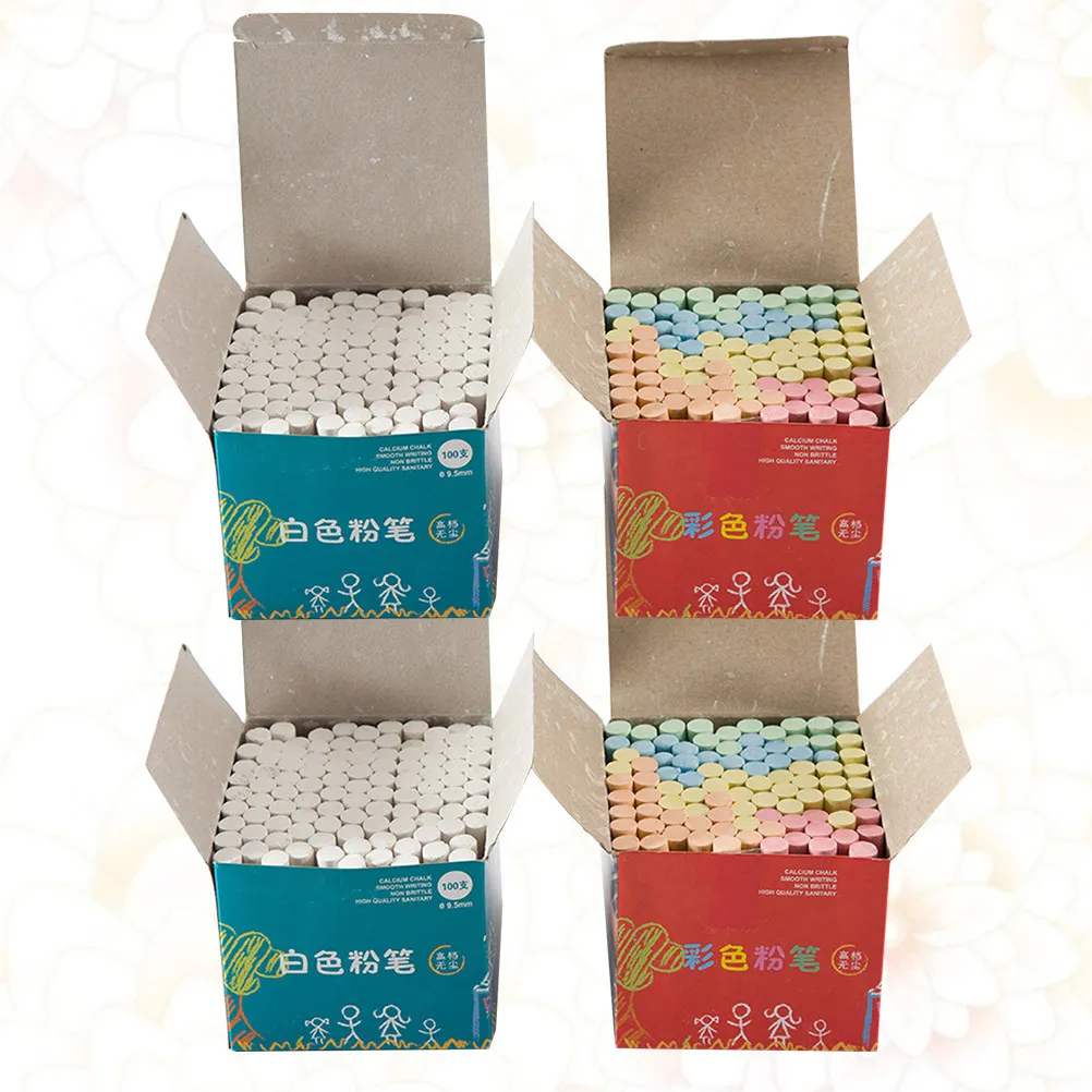 

4 Boxes of Dust Free Chalk Teaching Supplies Colorful and White Chalks for School Teacher Use Portable Lightweight Smooth