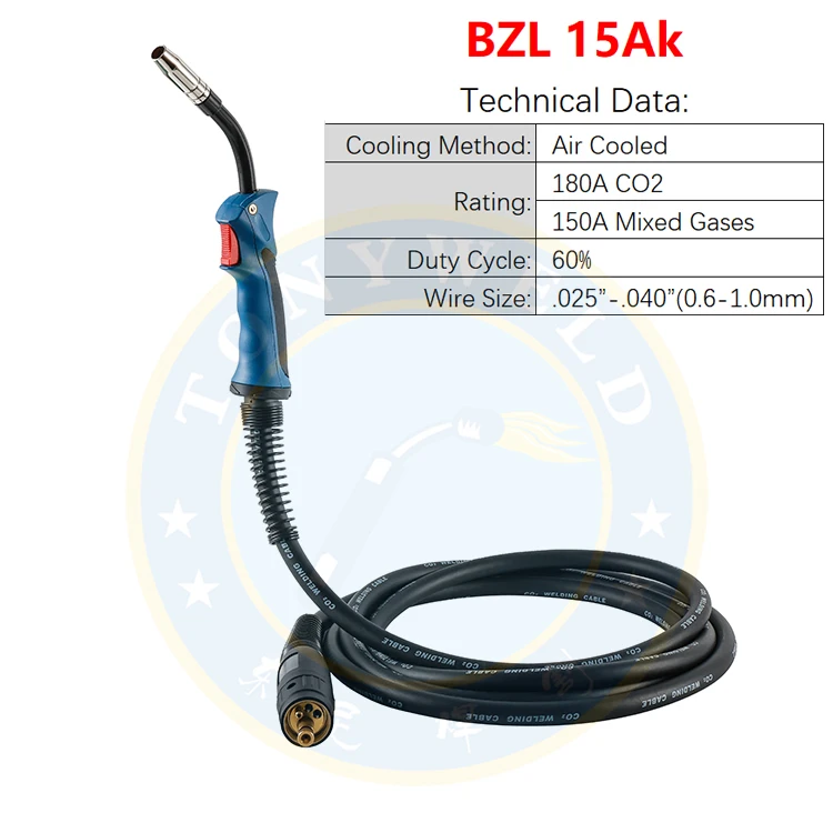 MB-15AK 180A Industrial MIG Torch | Air Cooled Welding Gun with European Standard Connector view 4