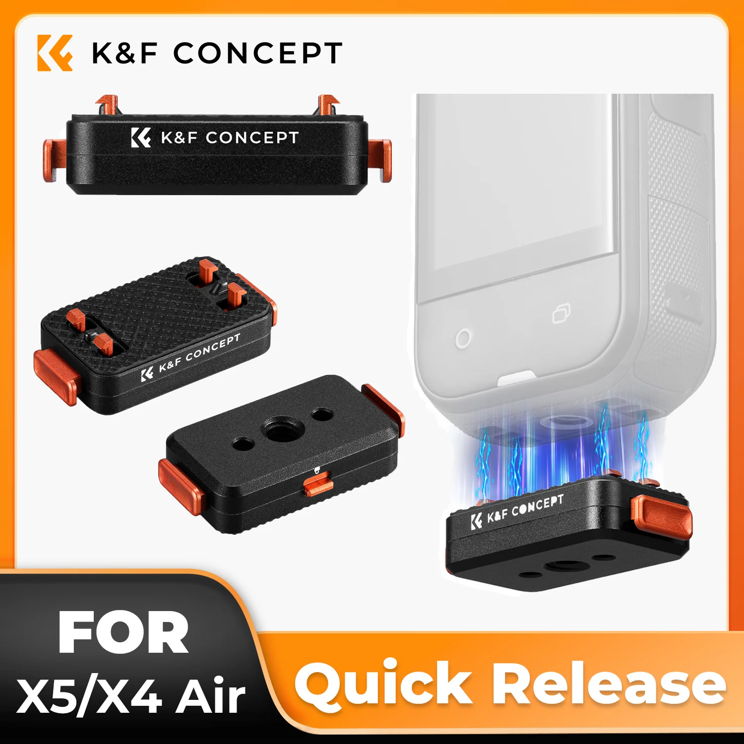 K&F CONCEPT Magnetische Schnellwechselhalterung für Insta360 X5 X4 Air Ace Pro Aluminiumlegierungs-Basis mit Sicherheitsverriege