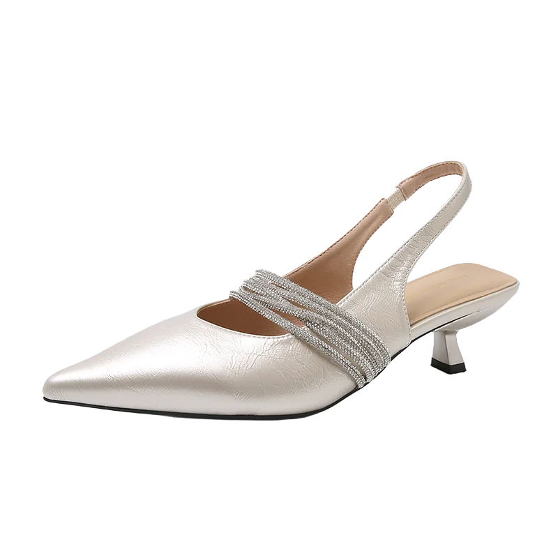 

Women's Crystal strap Sandals Spring New Style Pointed Head Shallow Mouth Set Foot Anti-slip Wear-resistant Slingbacks High Heel