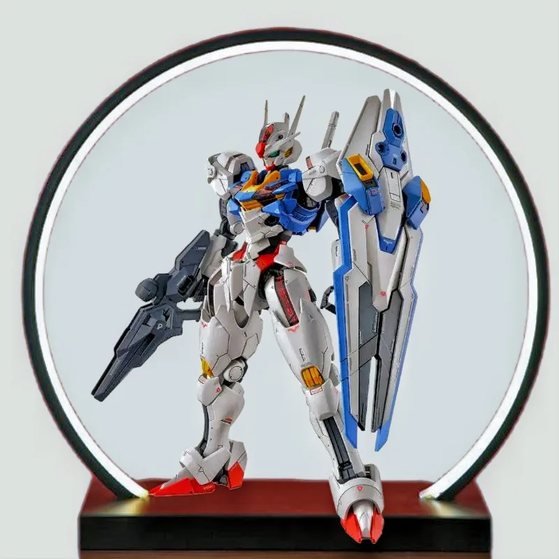 Model Action Figures Display Stand Anime Mobile Suit Warm Light LED Round Lamp Wooden Base Christmas Gifts