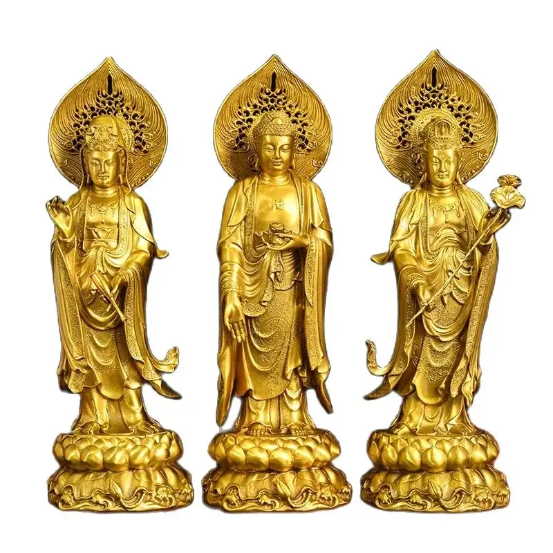 Wholesale exquisite bronze ware, Western Three Saints ornaments, offerings to Buddhist temples, stations, lotus flowers, Guanyi