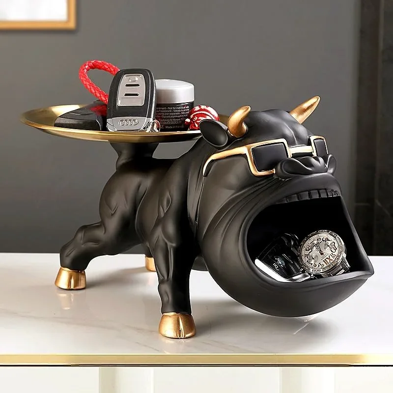 

Home Decor Fabulous Bull Sculpture with Tray Entryway Key Storage Piece Living Room Decorative Gifts Home Accessories Figurine