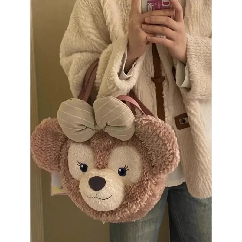 Large Disney Cute Shirley Mei Big Face Plush Bag Female 2024 Duffy Bear Fur Backpack Large Capacity Convenient Travel Fashion