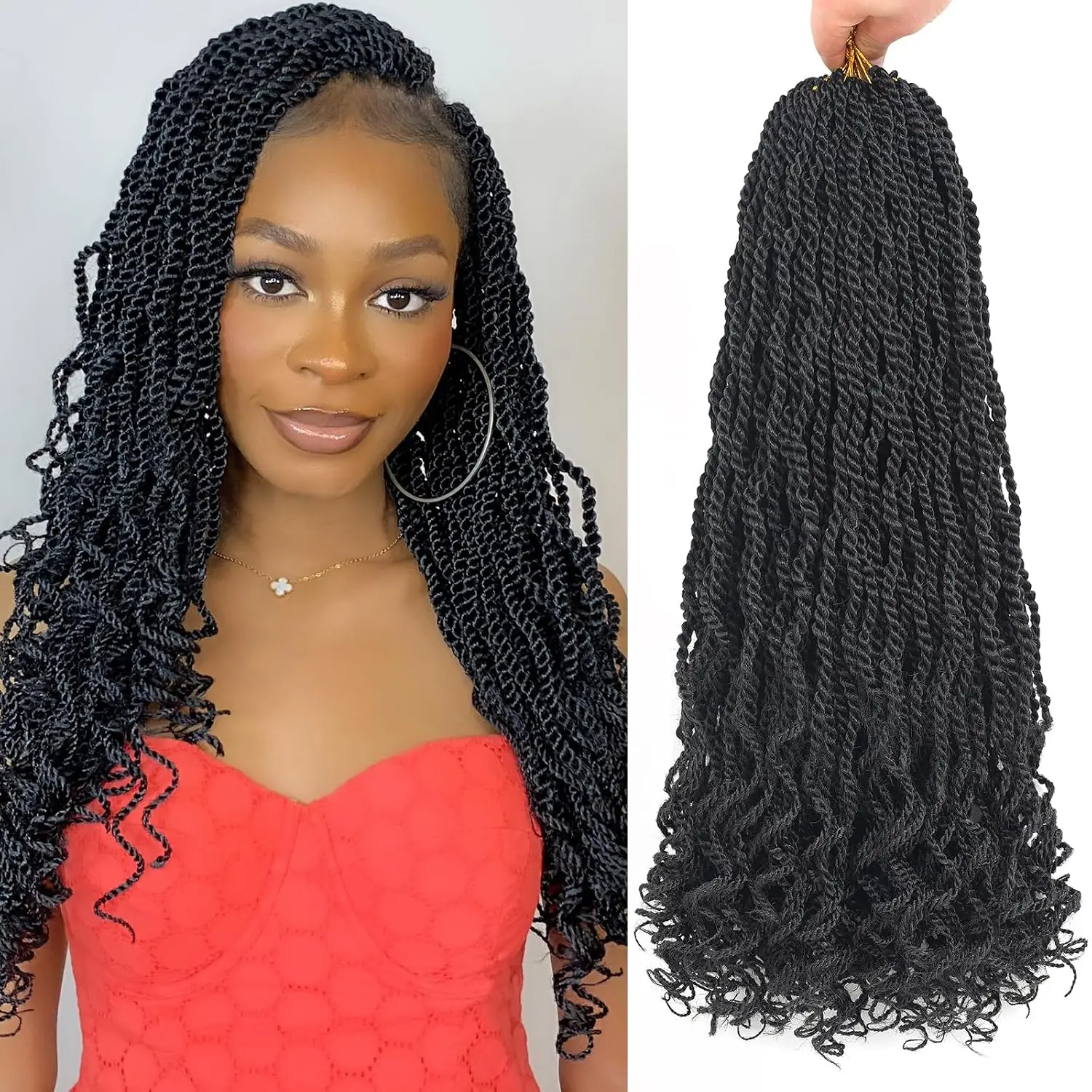 Ombre Grey Senegalese Twist Crochet Hair, Pre‑Looped Short Micro Twist with Curly Ends, Synthetic Havana Twist Braiding Hair