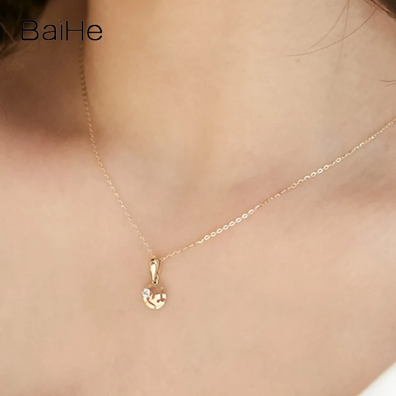 BAIHE Solid 14K Yellow+Rose Gold 0.04ct H/SI Natural Diamond Necklace Women Wedding Fine Jewelry Collar de diamantes намисто